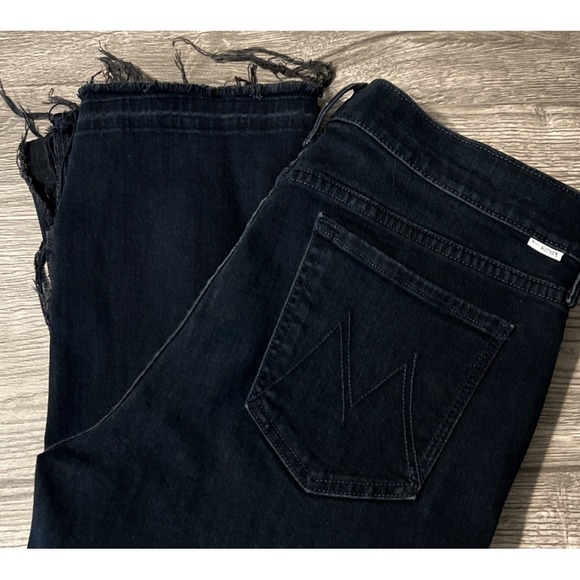 MOTHER Denim - Mother The Rascal Slit Undone Hem High Rise Straight Jean SZ 32x33 Storm Clouds
